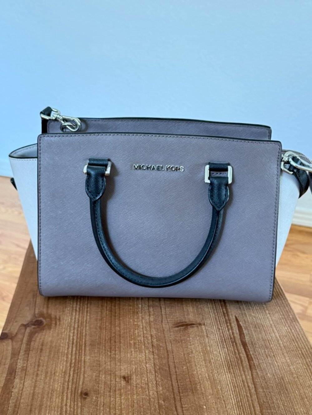 Michael Kors Selma Medium Color-Block Saffiano Leather Satchel Crossbody